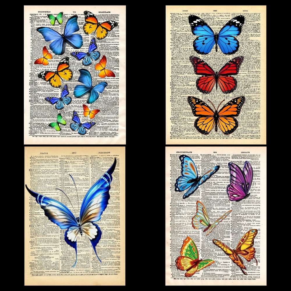 Butterflies Dictionary Book Page Art